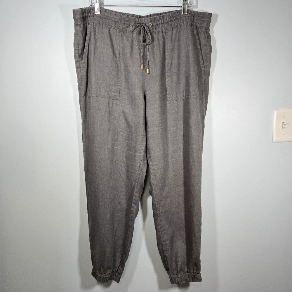 Company Ellen Tracy 100% Linen Iron‎ Gray Jogger Pants Women’s Size Large Casual